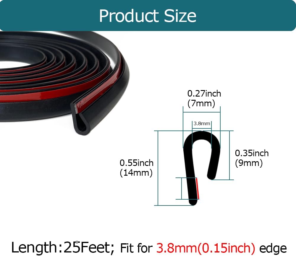 Clear Rubber Edge Trim, U Channel Rubber Seal Strip with Self-Adhesive Tape, Metal Edge Protector Fit for 0.15", 20Ft (236 in)