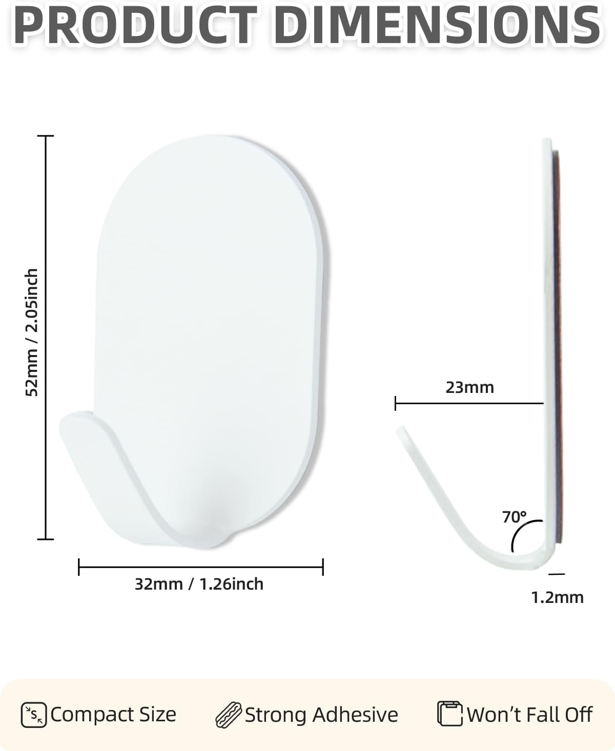 White Adhesive Hooks, 6-Pack Heavy Duty No Drill Bathroom Hooks | Waterproof & Rustproof Stainless Steel, Strong Adhesion, Holds Up to 11 lbs, Self Adhesive Wall Hooks for Towels & Robes