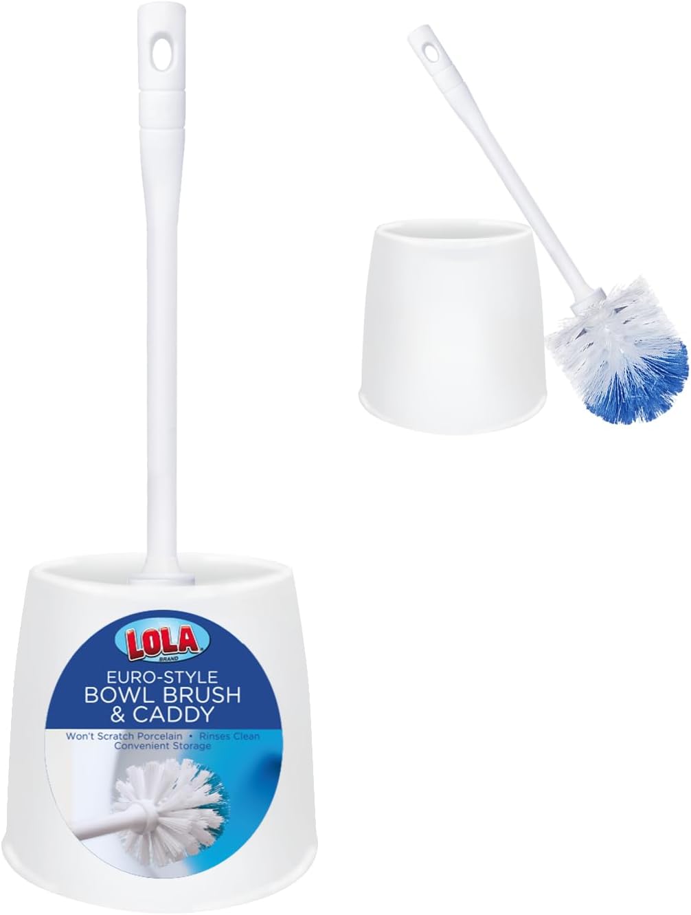 LOLA Toilet Bowl Brush w/Curved Head, Coated Wire, Durable Poly Bristles, Reaches Under Toilet Bowl Rim, 1 Pack
