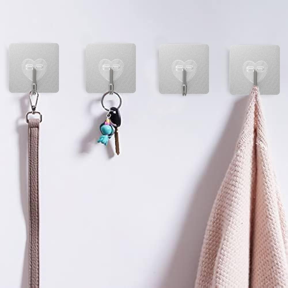 DGYB 20 Pcs Clear Adhesive Hooks for Hanging 22lb Self Adhesive Wall Hooks Heavy Duty Waterproof Transparent Sticky Hooks for Shower Home Bathroom Kitchen Office