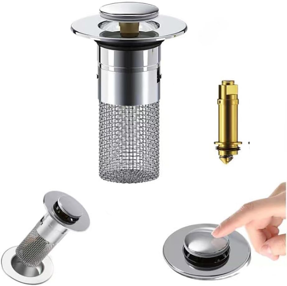 Stainless Steel Floor Drain Filter,Bathroom Sink Stopper Hair Catcher with Removable Stainless Steel Filter Basket Hair Catcher,Isolate Odor Pop Up Sink Drain Filter（2Pcs） (2Pcs)