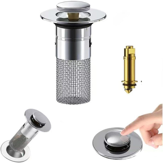 Stainless Steel Floor Drain Filter,Bathroom Sink Stopper Hair Catcher with Removable Stainless Steel Filter Basket Hair Catcher,Isolate Odor Pop Up Sink Drain Filter（2Pcs） (2Pcs)