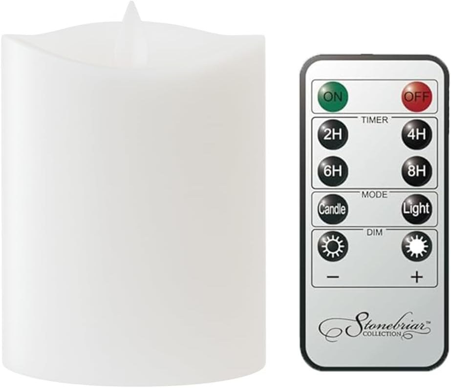 Stonebriar 6 Count White Real Wax 3x3 Flameless LED Pillar Candles with Remote and Timer