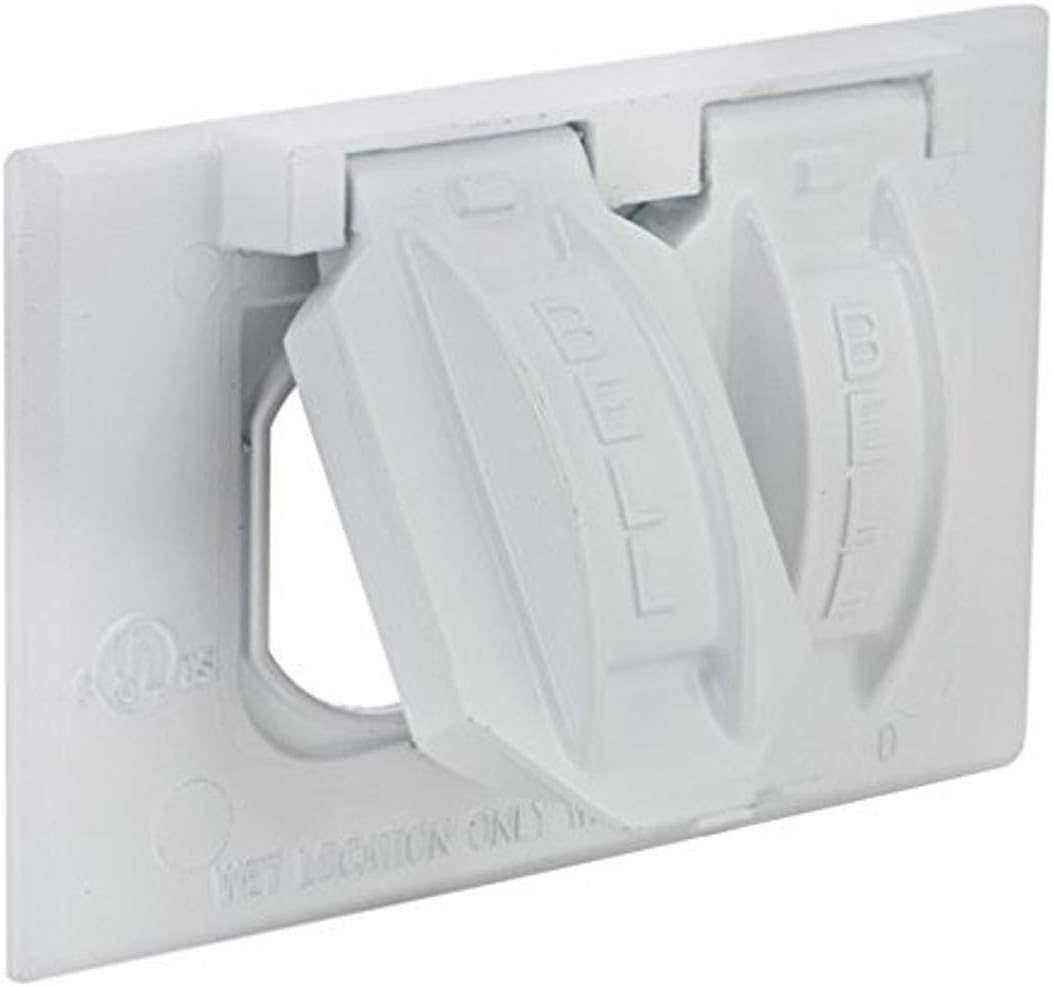 Hubbell-Bell 5180-6 1-Gang Horizontal Weatherproof Cover, Device Mount Flip Cover, Duplex, White