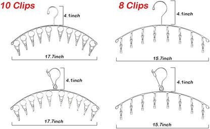 DurReus Reusable Stainless steel Drying Rack Laundry Drip Hanger 8 Clips Closet Organizer for Hanging Lingerie,Underwear,Clothes Disapers,Mitten,Socks,Hats,Bras,Skirts,Scaf