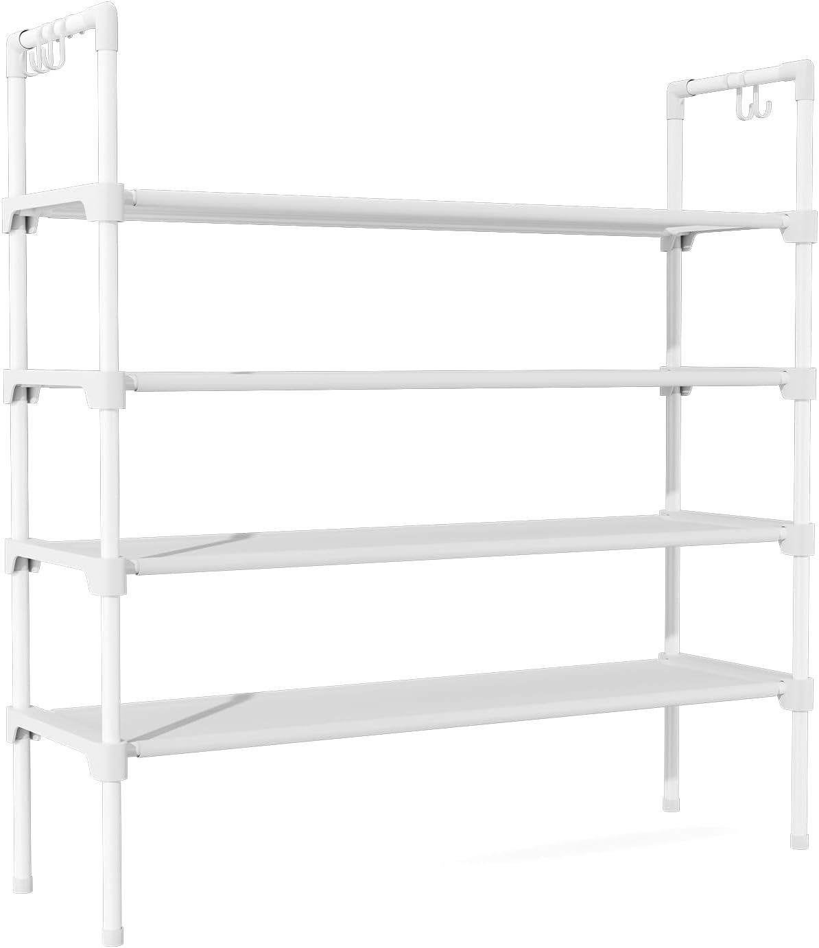 LANTEFUL 3 Tier Shoe Rack for Closet, Shoe Organizer with 5 Hooks, Long Shoe Shelf Storage for Sneaker and Boot Stackable Free Standing Shoe Rack for Entryway, Garage, Small Spaces, Dorm