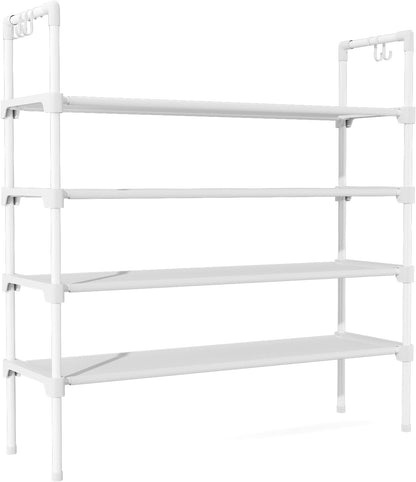 LANTEFUL 3 Tier Shoe Rack for Closet, Shoe Organizer with 5 Hooks, Long Shoe Shelf Storage for Sneaker and Boot Stackable Free Standing Shoe Rack for Entryway, Garage, Small Spaces, Dorm