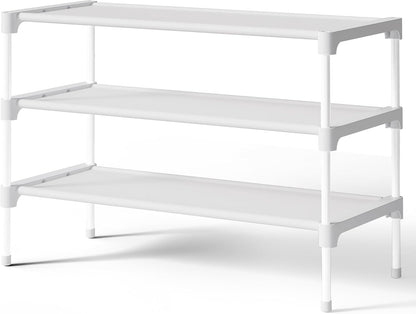 Kitsure Shoe Rack - Non-Woven Shoe Rack Shelf, Shoe Organizer for Closet, Entryway, Garage & Corridor, Stackable Shoe Shelves, 27.5" Wide - 3 Tier, Black