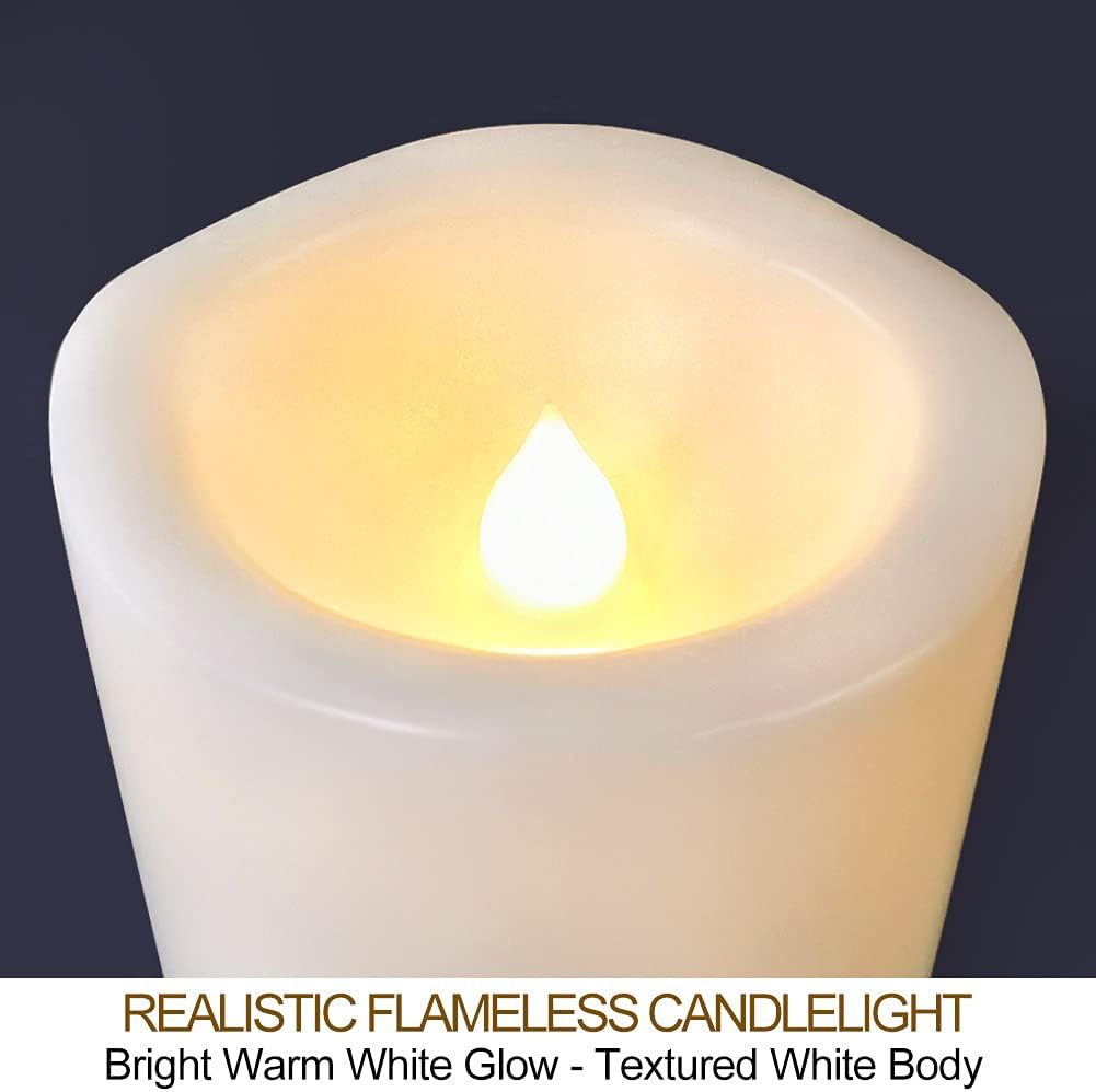 Set of 4 White Outdoor LED Pillar Candles 3x4 3x5 3x6 3x7 with Timer and Remote - IP65 Waterproof Battery Operated LED Pillar Candles - Flickering Flameless Pillar Candles Unscented Outside
