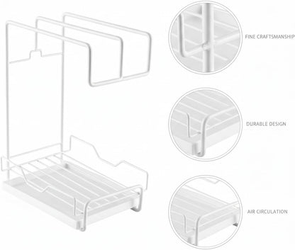 7.9 x 4.3 x 10.6 Inch Carbon Steel Dish Cloth Rack with Removable Drip Tray, Wall Mounted Sponge Organizer for Kitchen Sink