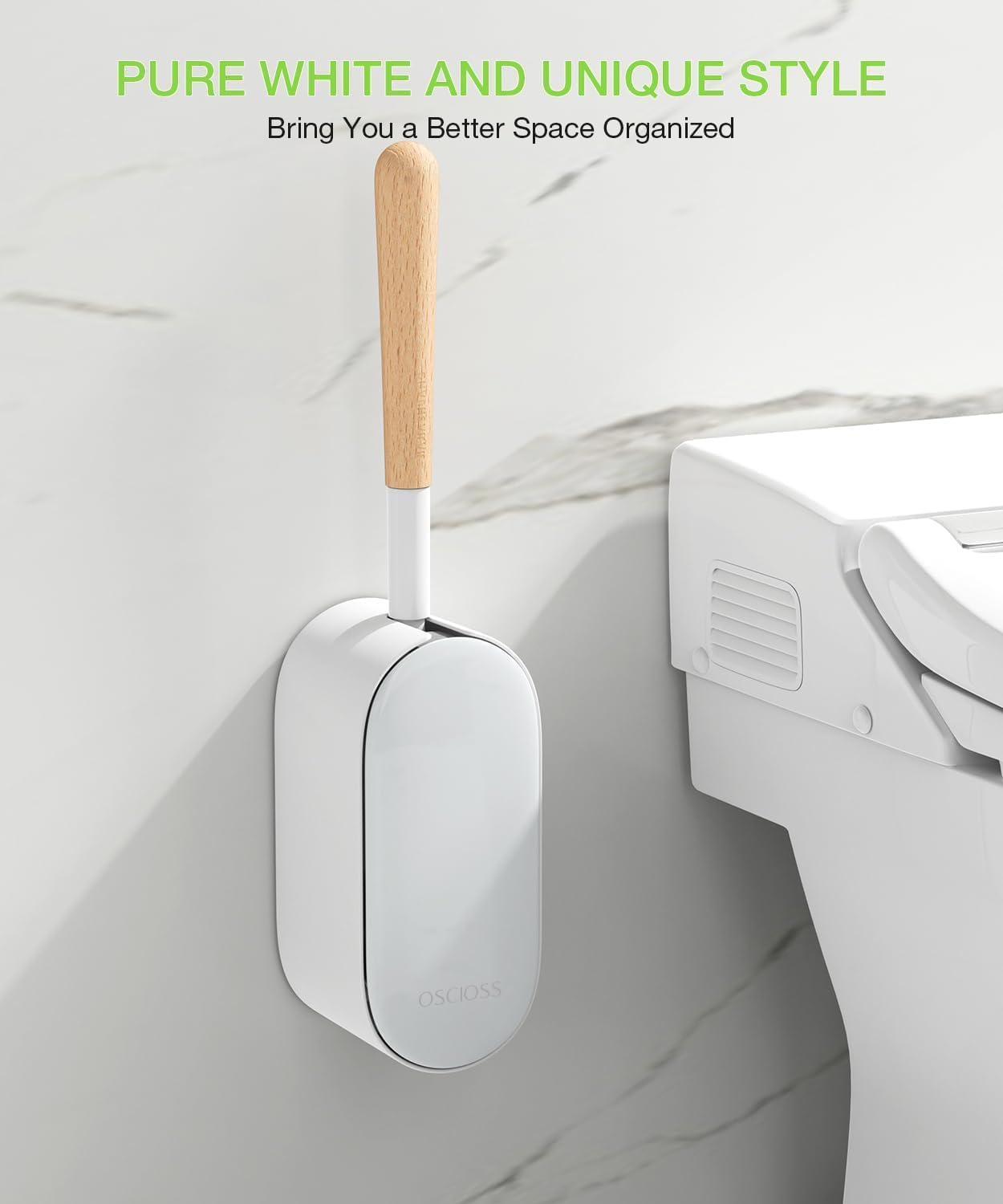Toilet Bowl Brush and Holder, OSCIOSS Toilet Brush Set with Ergonomic Design, Compact Size, Durable Bristles, RV Toilet Brushes & Holders for Dead Corner Clean (White, 1pack)