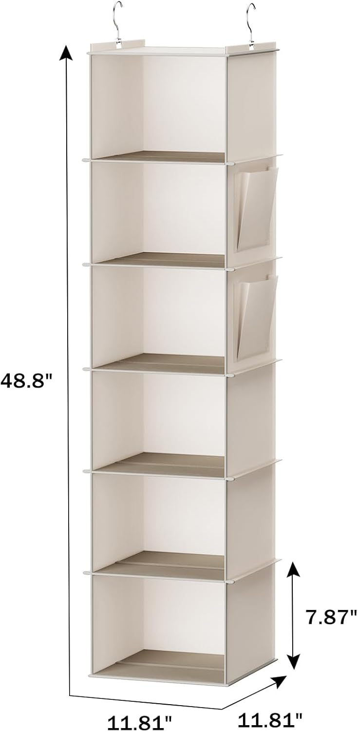 YOUDENOVA Hanging Closet Organizer, 6-Shelf Closet Hanging Storage Shelves, 2 Packs, Grey