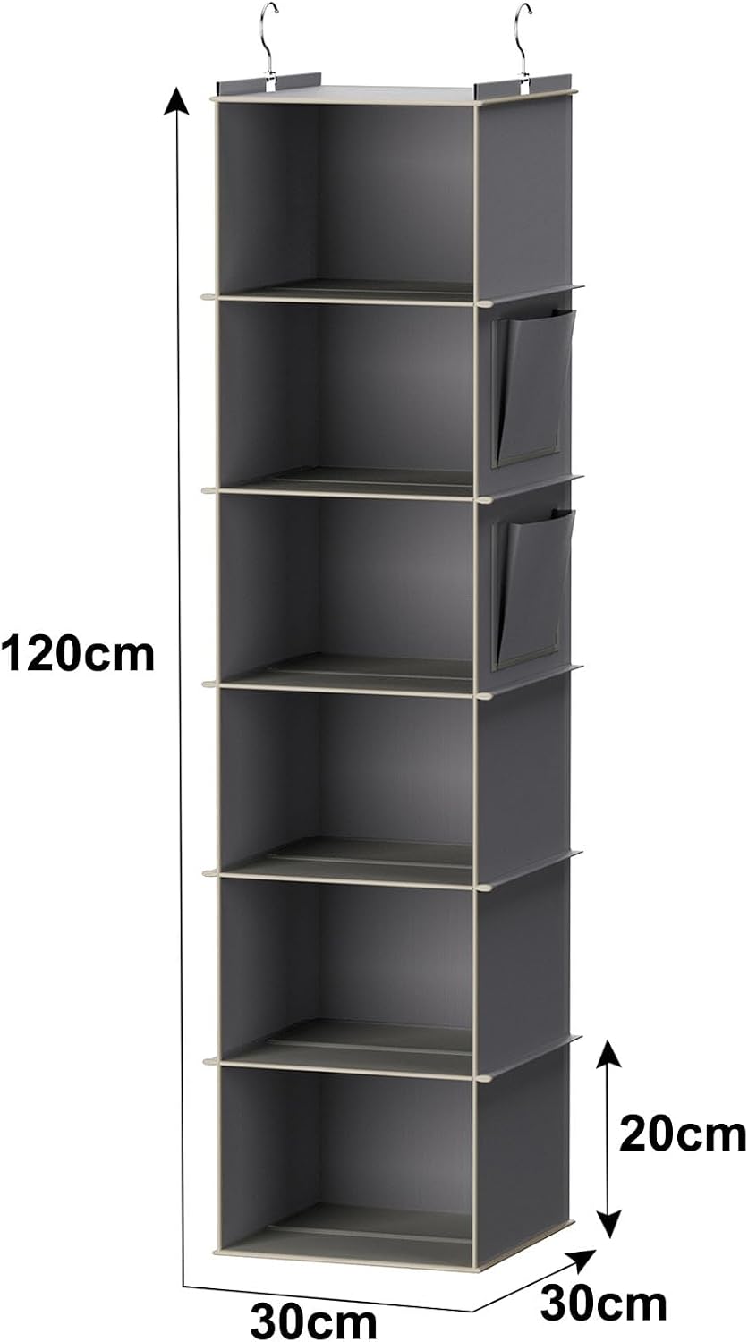 YOUDENOVA Hanging Closet Organizer, 6-Shelf Closet Hanging Storage Shelves, 2 Packs, Grey