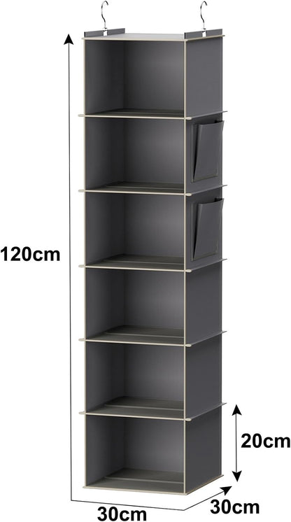 YOUDENOVA Hanging Closet Organizer, 6-Shelf Closet Hanging Storage Shelves, 2 Packs, Grey