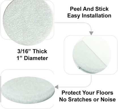 48 Pcs Self Adhesive 1" Round Felt Furniture Pads (White, 1")