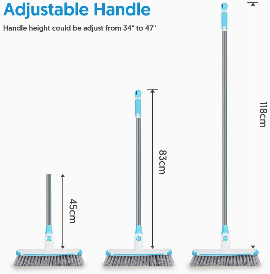 Floor Scrubber with Long Handle, 2 in 1 Scrubbing Brush Stiff Bristle Shower Cleaning Brush for Bathroom, Kitchen, Tub, Carpet, Grout, Tile(Red)