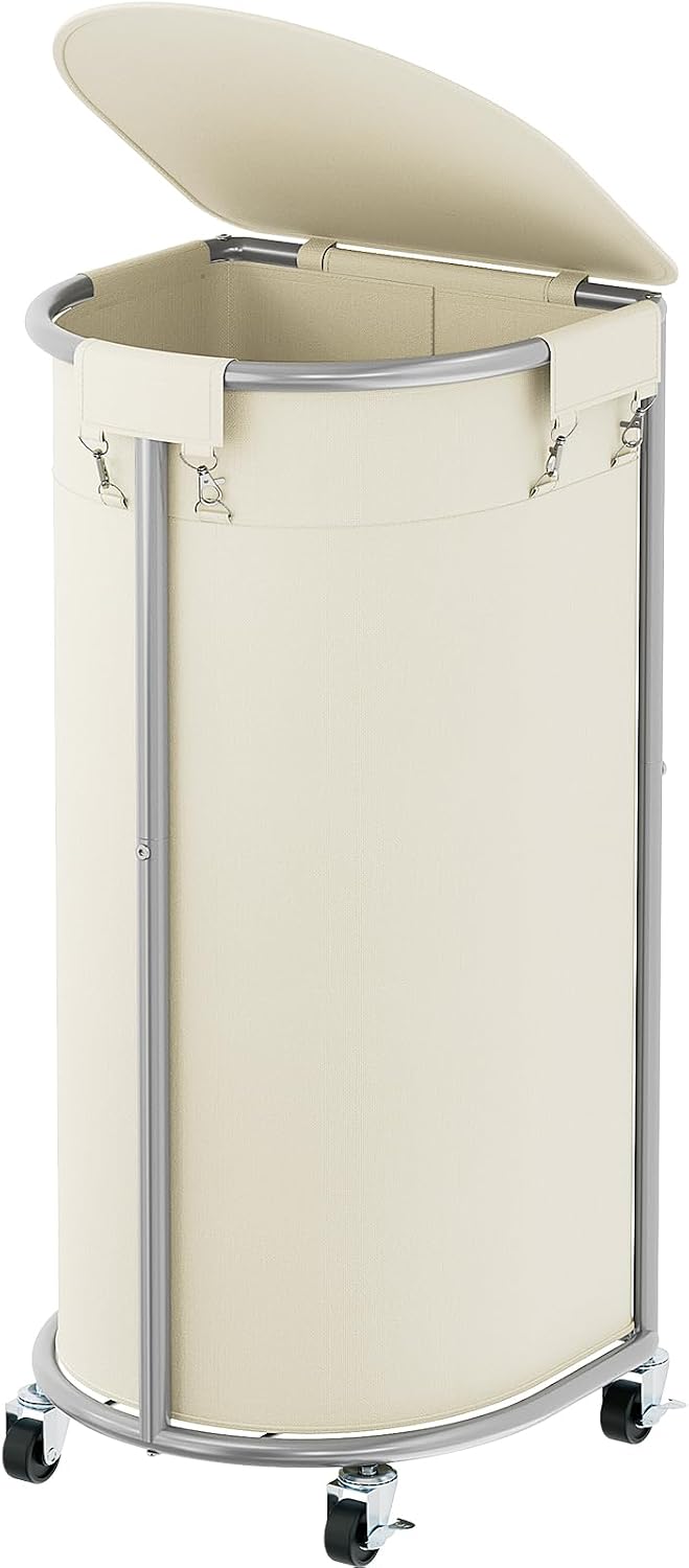 200L Double Laundry Hamper with Lid and Wheels, Large Oval Rolling Laundry Basket 2 section, Sturdy Metal Laundry Cart with 2 Removable Bags, Dirty Clothes Organizer for Home, Dorm, Black