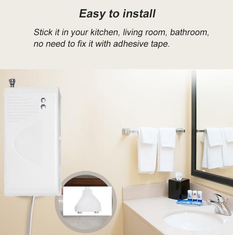 Water Level Leak Alarm with 16.4Ft 2 Sensors,120dB Strobe, Metal | 9V Battery-Powered, Dual Sensors Float Switch and Leak Probe, Adjustable Volume, For Sump Pump Dishwasher Under Sink Basement