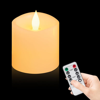 3"x4" Flickering Flameless Battery Candles with Timer, White Realistic LED Pillar Candles, Set of 2 Large Remote-Operated Candles for Home Indoor/Outdoor & Holiday Decor