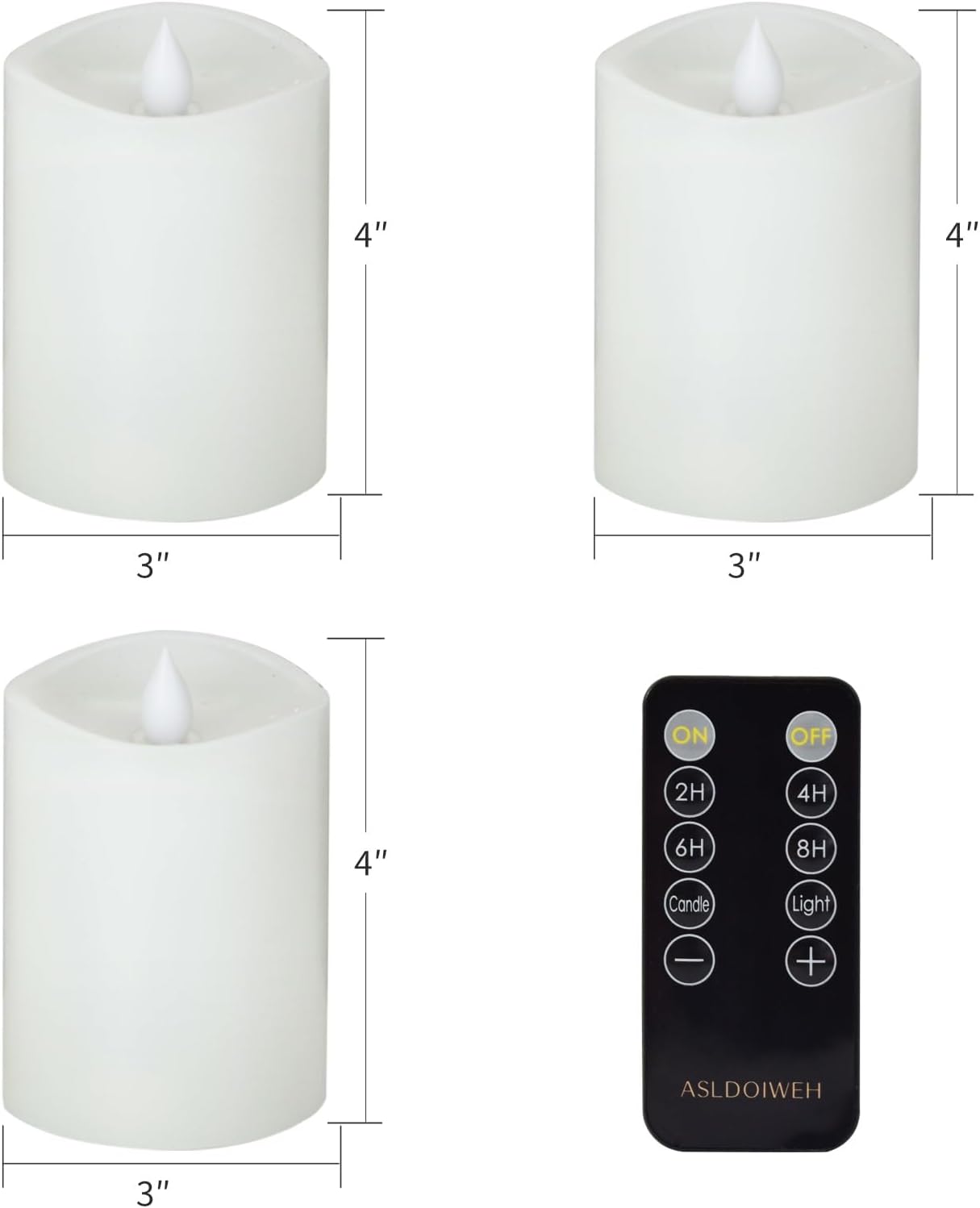 3x3 Flickering Flameless Candles Set of 2, 2AA Battery Life 600 Hours Battery Candles Flickering with Timer,3 inch Flameless Candles with Remote for Indoor/Outdoor, Ivory