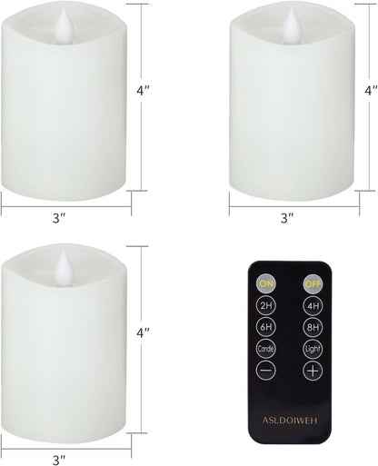 3x3 Flickering Flameless Candles Set of 2, 2AA Battery Life 600 Hours Battery Candles Flickering with Timer,3 inch Flameless Candles with Remote for Indoor/Outdoor, Ivory