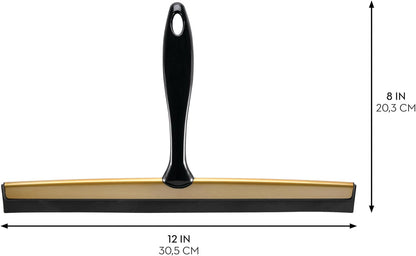 iDesign Zia Metal and Plastic Bathroom Squeegee for Shower, Glass Doors, Floors, Mirrors, with Suction Hook Holder , 12 Inches, Clear and Stainless Steel