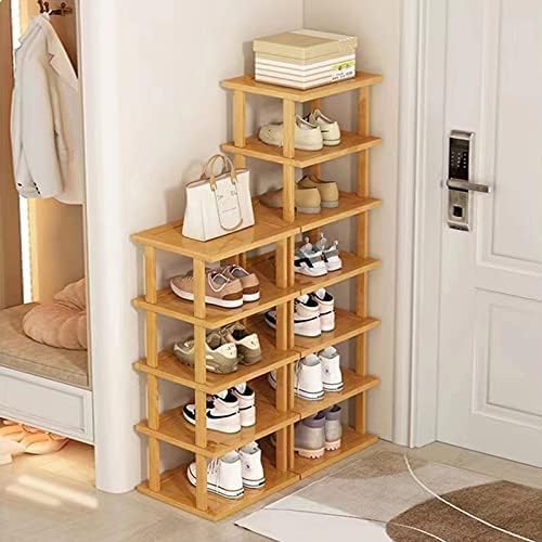 SAN HE 7-Tier Modern Bamboo Shoe Rack - Vertical, Slim, Space-Saving Shoe Organizer for Small Spaces, Closet, Entryway, Corner, Garage, Bedroom