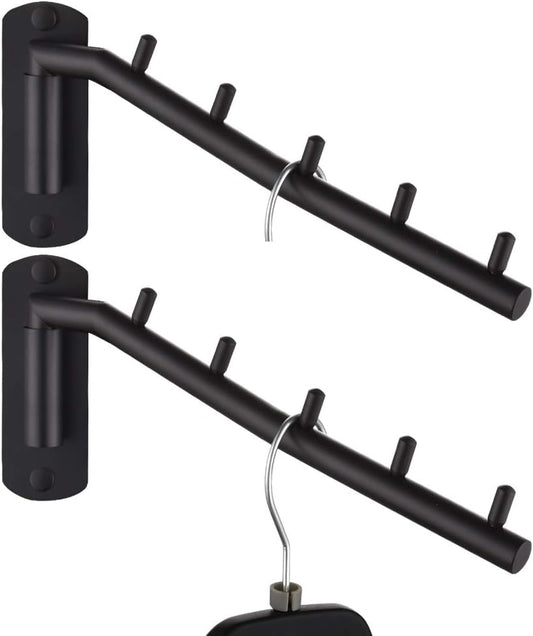 JQK Folding Clothes Hanger Rack, Stainless Steel Swing Arm Hook Holder, Clothing Hanging System Drying Closet Storage Organizer Brushed Finished Wall Mount, SHR100-BN