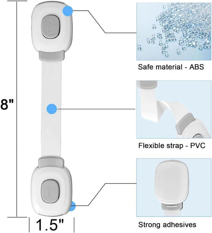 2 Pack Cabinet Locks Safety Cabinet Proofing Safety Strap Locks Adhesive Drawer Fridge Ovens Door Toilet Latches No Drill Multi-Purpose for Furniture Kitchen Grey