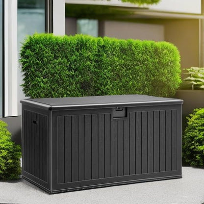 YITAHOME 100 Gallon Large Outdoor Deck Box | Waterproof Resin Storage Box, Lockable Indoor Outdoor Storage Container for Patio Furniture Cushions, Pool Accessories
