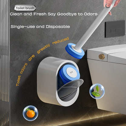 Disposable Toilet Brush with 40 Refill Heads and Holder– Includes Storage Caddy&Toilet Bowl Wand, Wall-Mount Scrubbing Toilet Brush Bathroom Cleaning Kit (1 Wand+40 Refills)