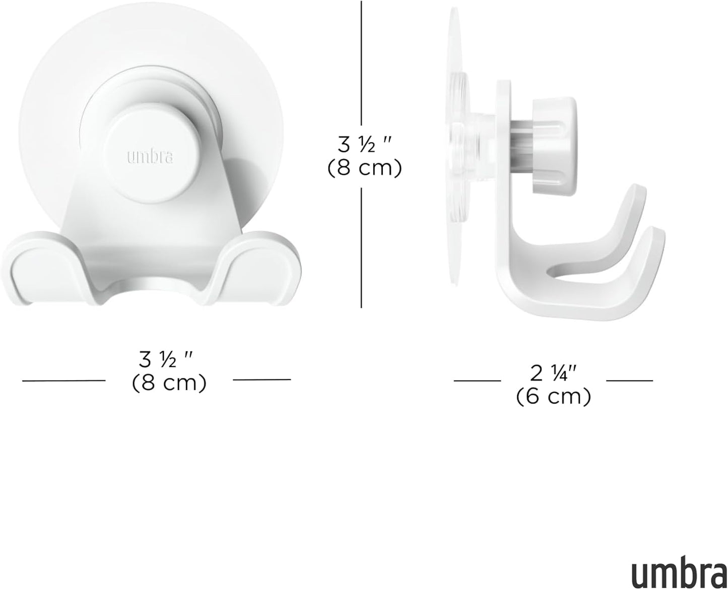 Umbra Flex Adhesive Double-Hook for Bathroom Shower Tub, Holds Towels, Washcloths, Loofahs, Razor, and More, White