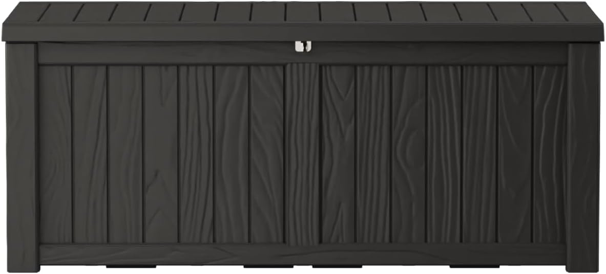 Outdoor Storage Box Waterproof, 150 Gallon Lockable Resin Deck Box Large, Patio Storage Bin for Pool Accessories Cushion Furniture, Garden Tools, UV-Resistant Outside Delivery Black