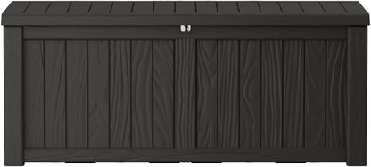 Outdoor Storage Box Waterproof, 150 Gallon Lockable Resin Deck Box Large, Patio Storage Bin for Pool Accessories Cushion Furniture, Garden Tools, UV-Resistant Outside Delivery Black