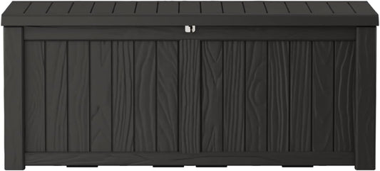 Outdoor Storage Box Waterproof, 150 Gallon Lockable Resin Deck Box Large, Patio Storage Bin for Pool Accessories Cushion Furniture, Garden Tools, UV-Resistant Outside Delivery Black