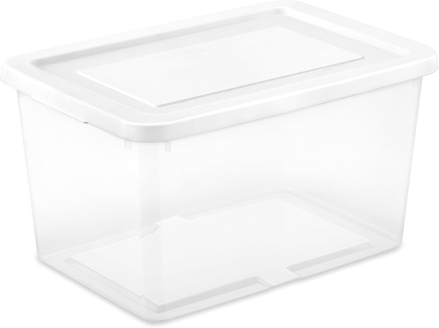 Sterilite 6 Pack Storage Box, 41 Quart Stackable Tote, Clear Plastic Container with Secure Snapping White Lids for Home and Office Organization