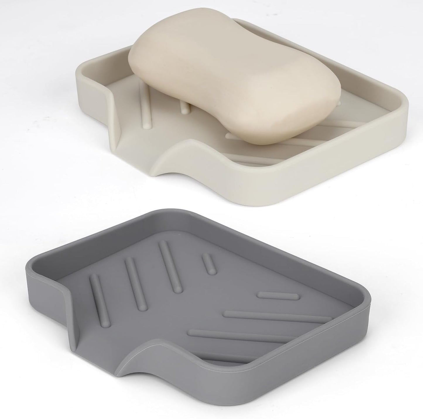 2 Pack Silicone Soap Dish, Self Draining Soap Dish, Non Slip Bar Soap and Sponge Holder for Bathroom Kitchen Sink Counter Organizer Easy to Clean Soap Tray Waterfall Soap Saver