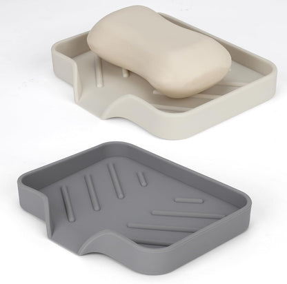 2 Pack Silicone Soap Dish, Self Draining Soap Dish, Non Slip Bar Soap and Sponge Holder for Bathroom Kitchen Sink Counter Organizer Easy to Clean Soap Tray Waterfall Soap Saver