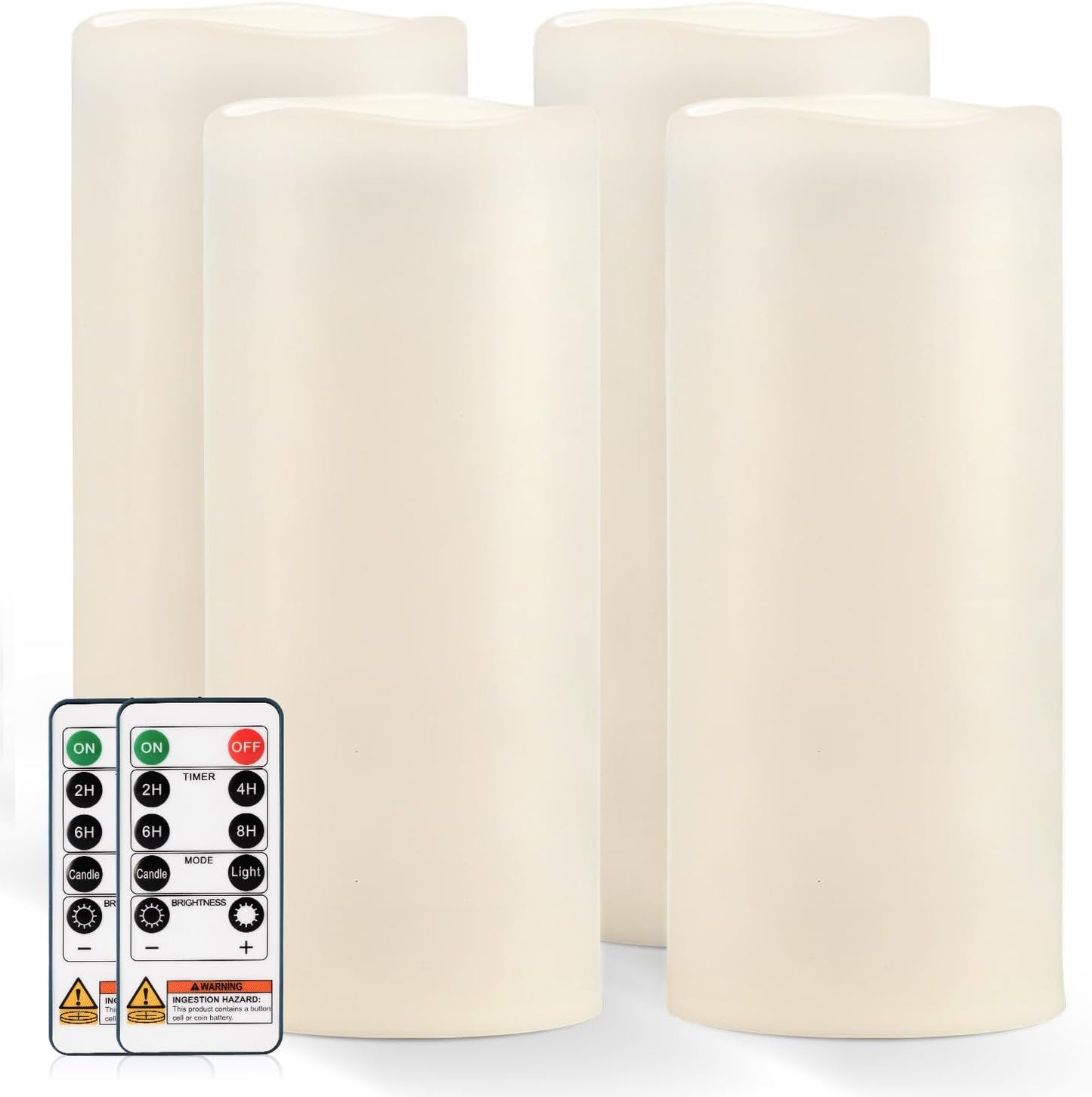 Homemory 6" 8" 10" x 4" Waterproof Outdoor Flameless Candles, Battery Operated Flickering LED Pillar Candles with Remote and Timers for Indoor, Plastic, Ivory White