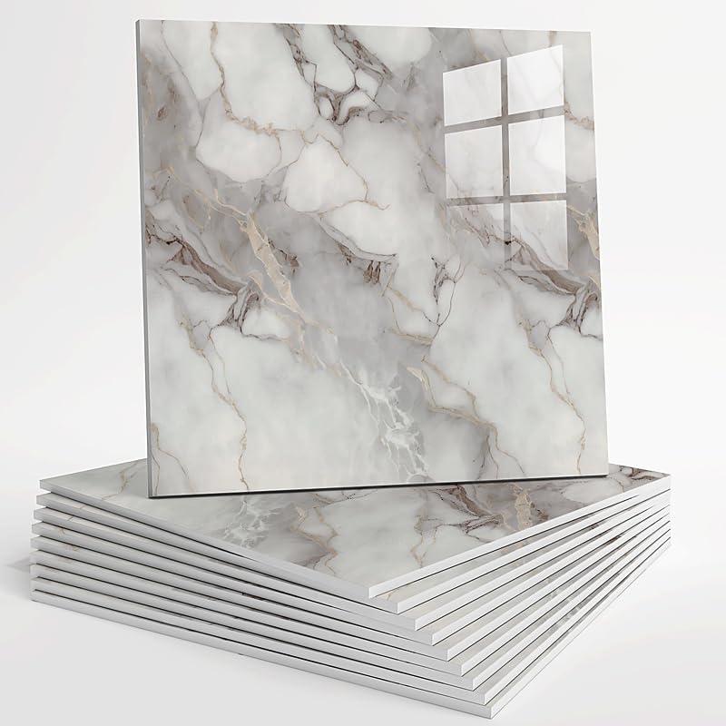 10pcs Peel and Stick Tile Shower Waterproof Marble Tiles Wall Panels, 11.8"x11.8" Self-Adhesive Backsplash Tile, PVC Wall Panels Shower Tiles for Home Bathroom, Kitchen, Living Room Blue