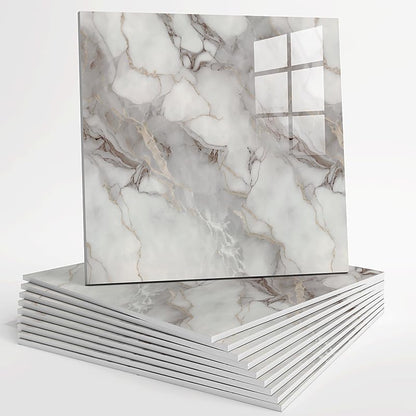 10pcs Peel and Stick Tile Shower Waterproof Marble Tiles Wall Panels, 11.8"x11.8" Self-Adhesive Backsplash Tile, PVC Wall Panels Shower Tiles for Home Bathroom, Kitchen, Living Room Blue