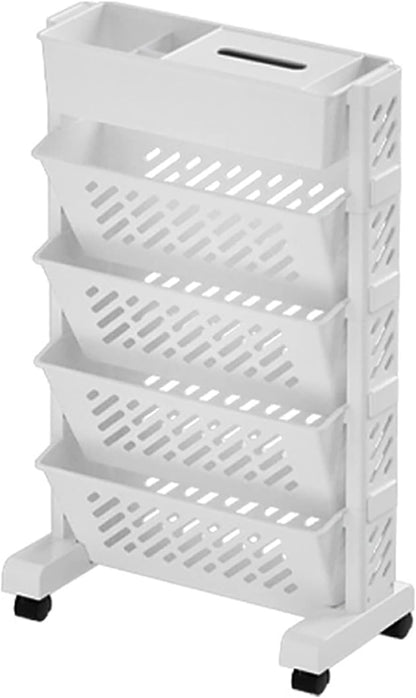 Ejoyous Mobile Bookshelf on Wheels, Movable Rolling Book Shelf 6 Tier Slim Storage Trolley Slide Out Storage Tower Rolling Utility Cart Storage Rack, for Office Bedroom Bathroom Living