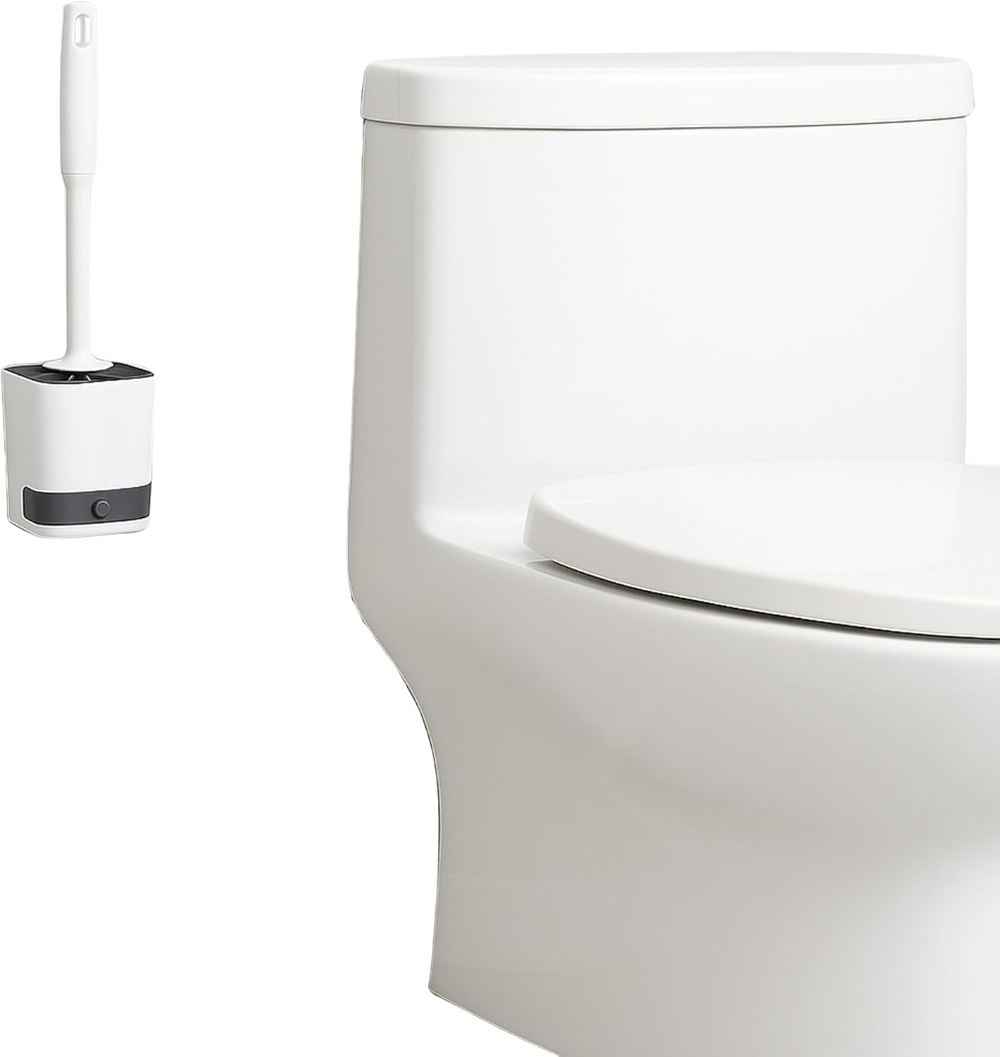 Silicone Toilet Brush with Holder – Wall-Mounted or Freestanding, No-Drill Adhesive Mount, Fast-Drying Ventilated Design with Drip Tray – Long Handle for Deep Cleaning, Compact for Small Bathrooms