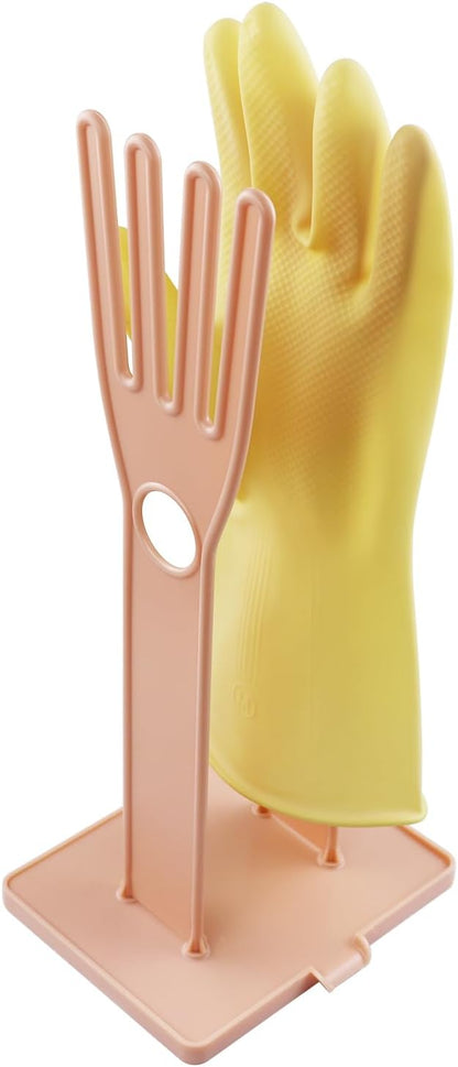 Kitchen Glove Holder - Reusable Plastic Dish Holder with Water Collection Tray, Countertop & Sink Rubber Glove Dryer, Space-Saving Organizer for Kitchen/Bar/Hotel, Pink (1 Pack)
