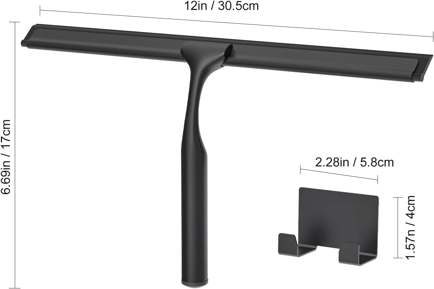 Stainless Steel Shower Squeegee for Glass Doors, Multi-Purpose Squeegee for Shower Glass, Bathroom and Car Windows, Squeegee with Adhesive Hook-10”, Black