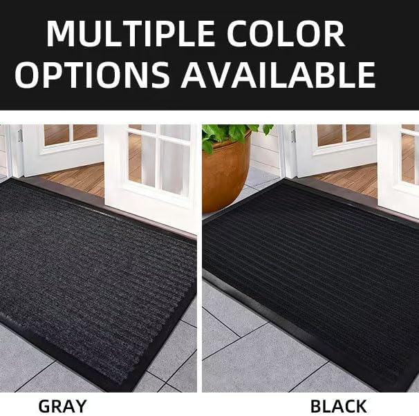 Door Mat Non-Slip Washable Entryway Rug, Heavy Duty Striped Shoe Scraper for Indoor Outdoor Entrance Garage Patio (Black)