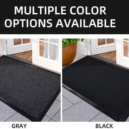 Door Mat Non-Slip Washable Entryway Rug, Heavy Duty Striped Shoe Scraper for Indoor Outdoor Entrance Garage Patio (Black)