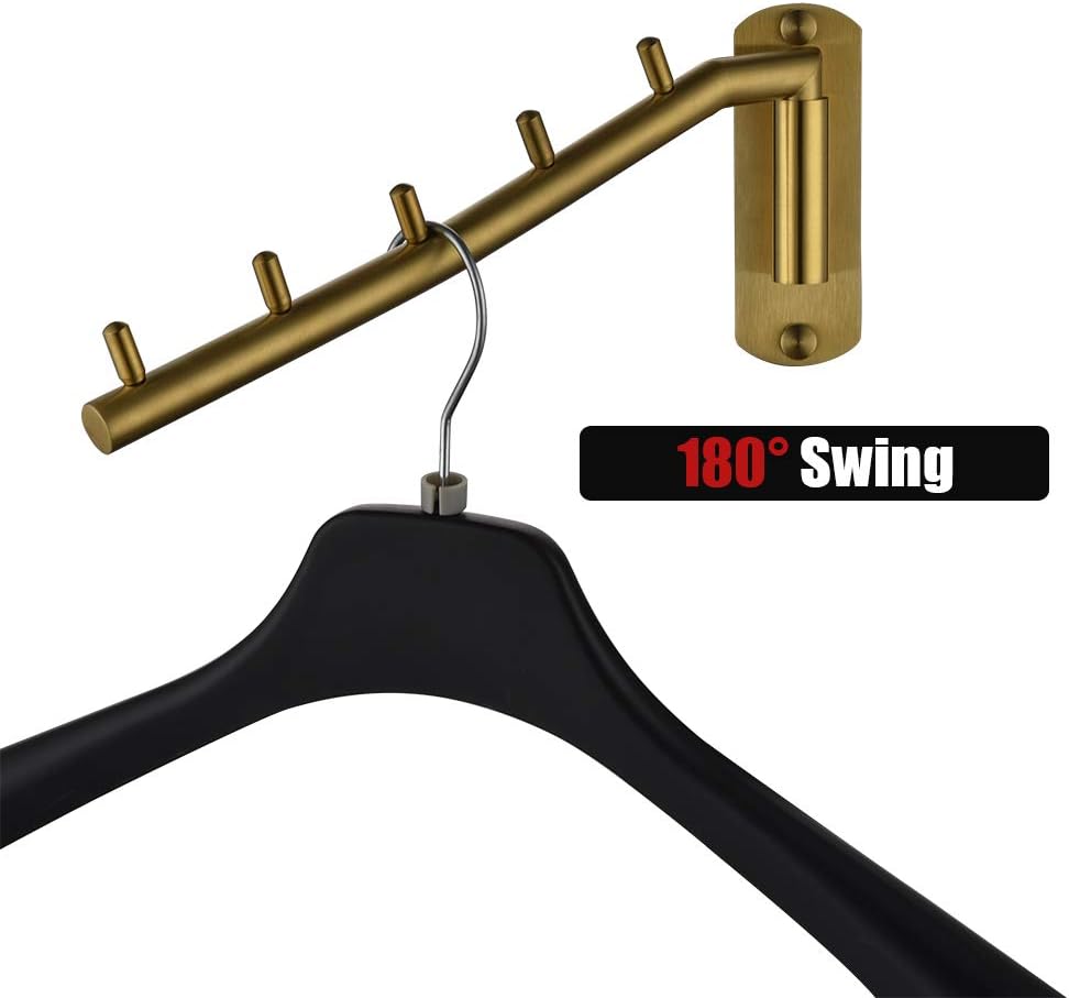 JQK Folding Clothes Hanger Rack, Stainless Steel Swing Arm Hook Holder, Clothing Hanging System Drying Closet Storage Organizer Brushed Finished Wall Mount, SHR100-BN