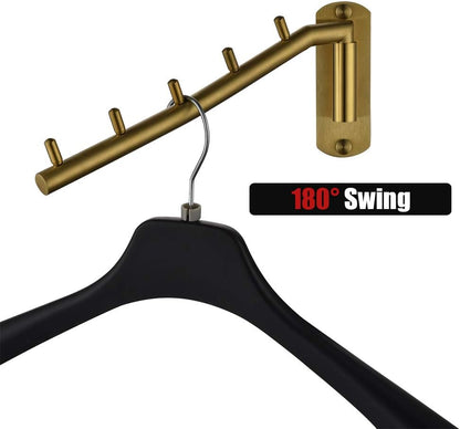 JQK Folding Clothes Hanger Rack, Stainless Steel Swing Arm Hook Holder, Clothing Hanging System Drying Closet Storage Organizer Brushed Finished Wall Mount, SHR100-BN