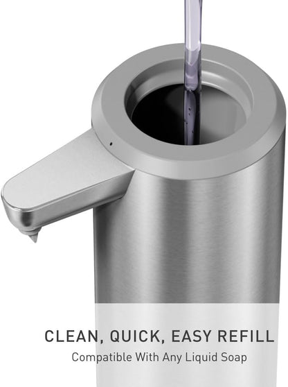 simplehuman Liquid Sensor Pump with Caddy, 9 oz Automatic Soap Dispenser for Kitchen and Bathroom, Touchless Motion Sensor, Variable Dispense, Rechargeable, High-Grade White Steel